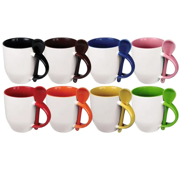 Two-Tone Ceramic Mugs with Spoon 11 oz - View 1