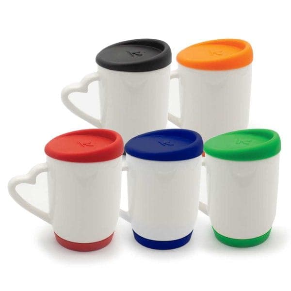 White Ceramic Mugs with Silicone Cap and Base - View 1