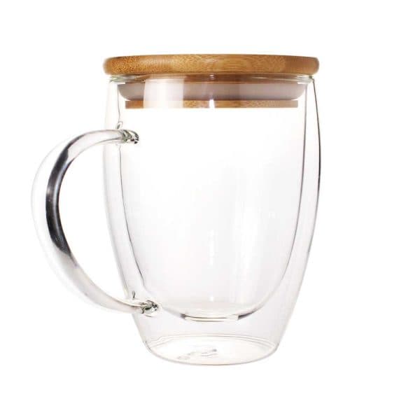 Double Wall Clear Glass Mug with Bamboo Lid - View 1