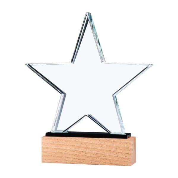 Star Shaped Crystal Awards with Wooden Base - View 1