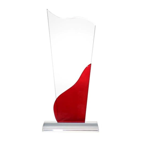 Tower Shaped Crystal Awards, Clear & Red Design with Box - View 1