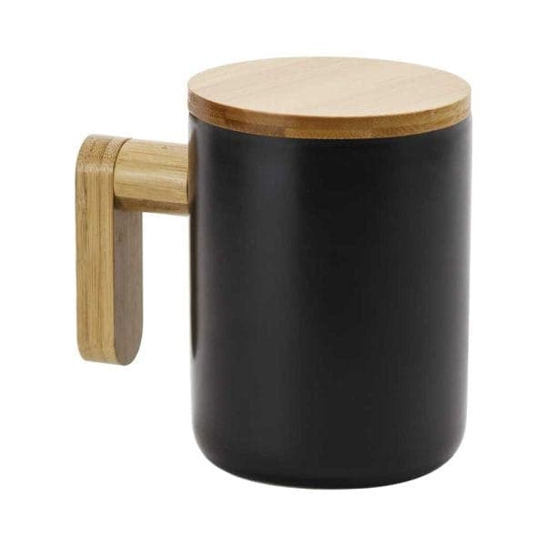 Black Ceramic Coffee Mugs with Bamboo Handle and Lid - Corporate gift for business branding