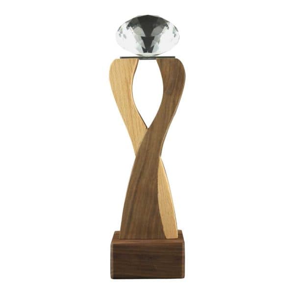 Wooden Trophy with Diamond shape Crystal on Top - View 1