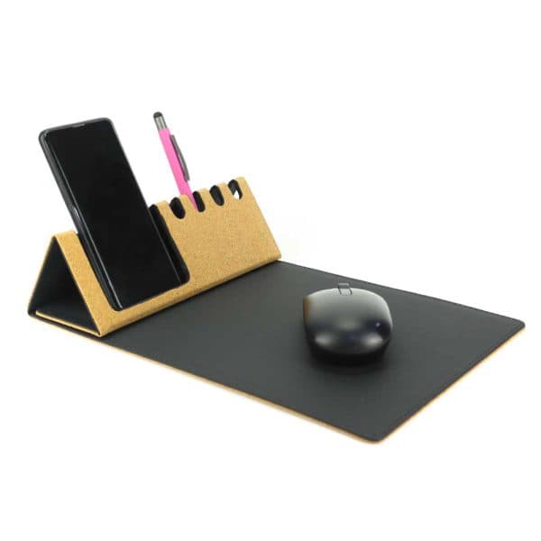 Foldable Cork+PU Mousepad with Mobile & Pen Holder - View 1