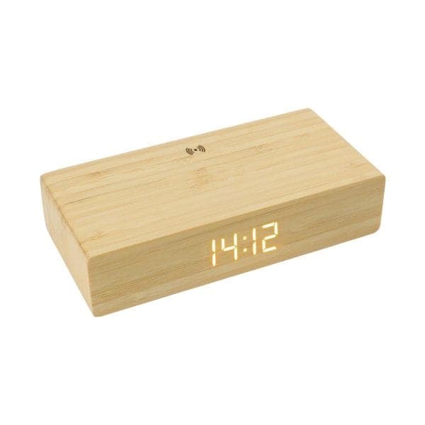 Bamboo Clock with 5W Wireless Charging Function - View 1