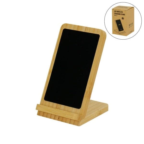 Bamboo Fast Wireless Charger Stand 15W with LED Logo - View 1