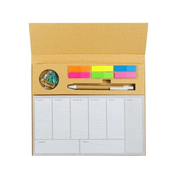 Eco-Friendly Weekly Planner Kit with Pen, Clip, Sticky Notes - Corporate gift for business branding
