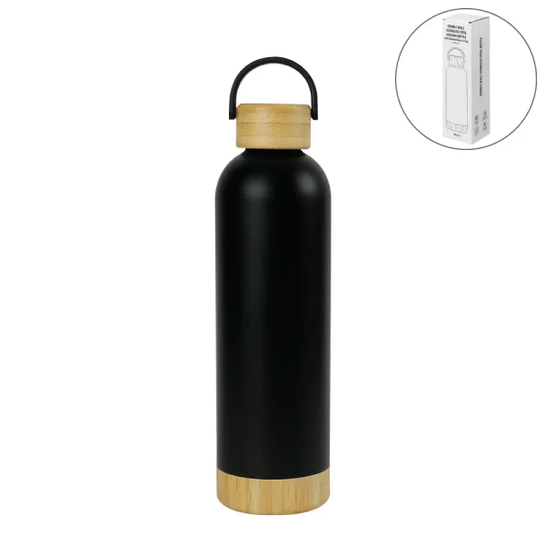 Double Wall SS Bottles with Bamboo Base & Lid 750 ml - View 1