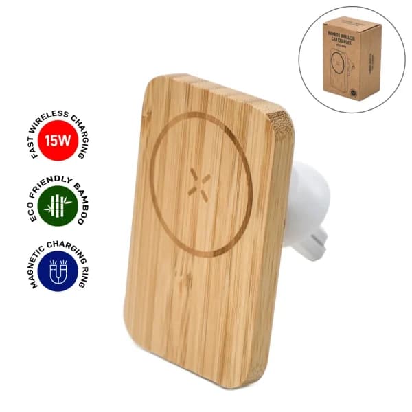 Bamboo Wireless Car Charger 15W Fast Charging & Type C - View 1