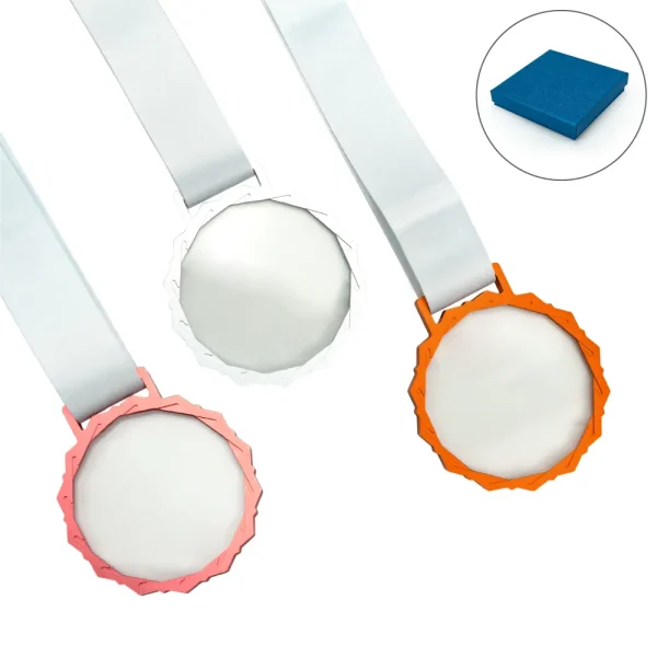 Glass Medals with Metal Frame, 3cm White Ribbon with Box - View 1