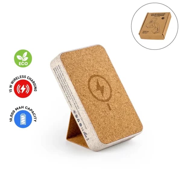 Cork MagSafe Wireless Powerbank with Foldable Stand, 15W, 10000 mAh - View 1