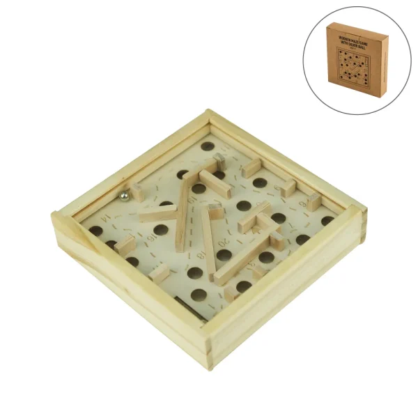Wooden Maze Board Game with Silver Metal Ball – Labyrinth Balance Puzzle - View 1