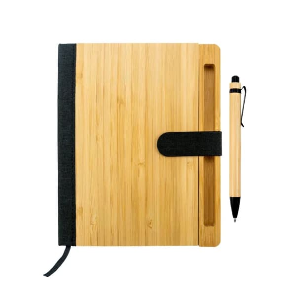 Bamboo and rPET Notebooks with Pen, A5, Bookmark & Magnetic Clasp - View 1
