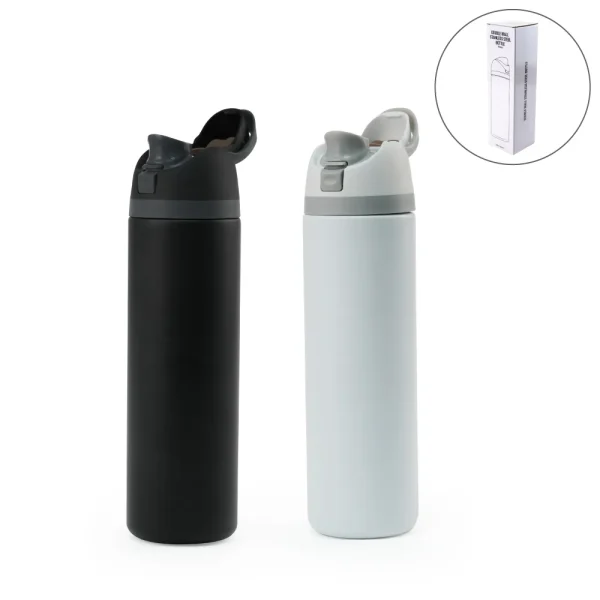 SS Bottles with Straw & Push Button Lid – Double-Wall Vacuum, 1Liter - View 1