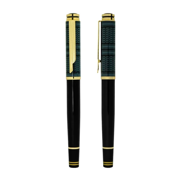 Arabic Traditional Bisht Design Metal Pens, Glossy Black with Gold Outline - Related corporate gift product