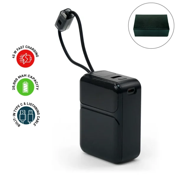 Powerbank 20K mAh with Built-in Type C, Lightning Cables, 45W Fast Charging - View 1