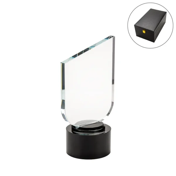 Crystal Trophy Round Black Base in Premium Fiber Box, Gold Lock Closure - View 1