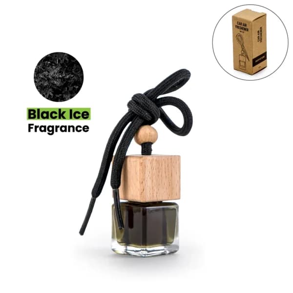 Hanging Car Diffuser Bottle with Bamboo Lid – Black Ice Fragrance - View 1